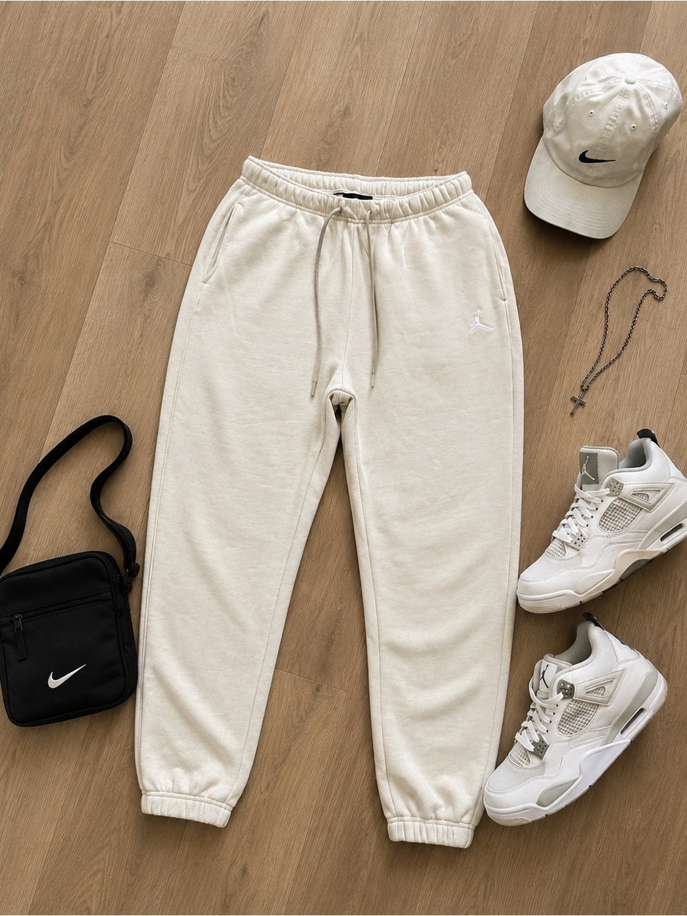 Nike Air Jordan Sport Crossover Fleece Jogger Sweatpants Cream/Oatmeal - Picture 2 of 6